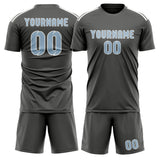 Custom Dark Grey Light Blue Soccer Jersey