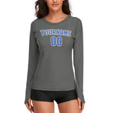 Custom Dark Grey Sky Blue Women's Long-Sleeve Shirt