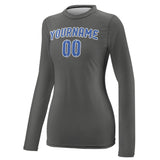 Custom Dark Grey Sky Blue Women's Long-Sleeve Shirt