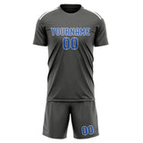 Custom Dark Grey Sky Blue Soccer Jersey