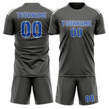 Custom Dark Grey Sky Blue Soccer Jersey