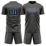 Custom Dark Grey Blue Soccer Jersey