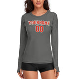 Custom Dark Grey Orange Red Women's Long-Sleeve Shirt