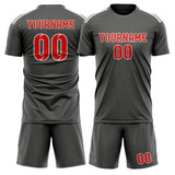 Custom Dark Grey Orange Red Soccer Jersey