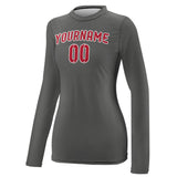 Custom Dark Grey Red Women's Long-Sleeve Shirt