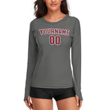 Custom Dark Grey Crimson Red Women's Long-Sleeve Shirt