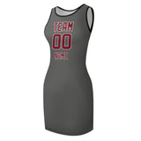 Custom Dark Grey Crimson Red Sleeveless Vest Dress