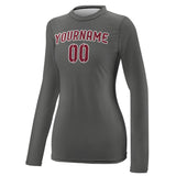 Custom Dark Grey Crimson Red Women's Long-Sleeve Shirt