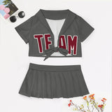 Custom Dark Grey Crimson Red Cheerleading Uniform Set