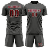 Custom Dark Grey Crimson Red Soccer Jersey