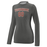 Custom Dark Grey Coral Red Women's Long-Sleeve Shirt