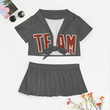 Custom Dark Grey Coral Red Cheerleading Uniform Set