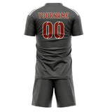 Custom Dark Grey Coral Red Soccer Jersey