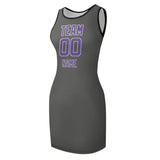 Custom Dark Grey Light Purple Sleeveless Vest Dress