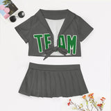 Custom Dark Grey Emerald Green Cheerleading Uniform Set