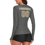 Custom Dark Grey Light Khaki Women's Long-Sleeve Shirt