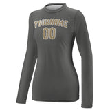 Custom Dark Grey Light Khaki Women's Long-Sleeve Shirt