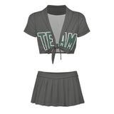 Custom Dark Grey Blue Green Cheerleading Uniform Set