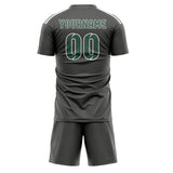 Custom Dark Grey Blue Green Soccer Jersey