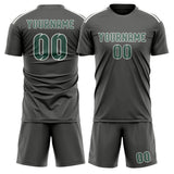 Custom Dark Grey Blue Green Soccer Jersey