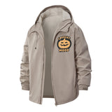 Jack-O'-Lantern Mood Unisex Full-Zip Printed Waterproof Hooded Windbreaker