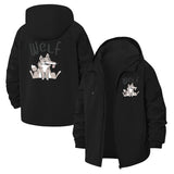 Cartoon Wolf Unisex Full-Zip Printed Waterproof Hooded Windbreaker