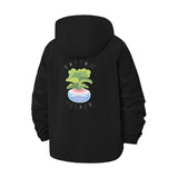 Aquatic Plant Motif Unisex Full-Zip Printed Waterproof Hooded Windbreaker