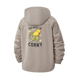 Cute Corn Motif Unisex Full-Zip Printed Waterproof Hooded Windbreaker