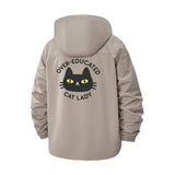 Over-Educated Cat Motif Unisex Full-Zip Printed Waterproof Hooded Windbreaker