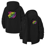 Hey Girly! Bubble Letter Unisex Full-Zip Printed Waterproof Hooded Windbreaker