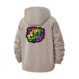 Hey Girly! Bubble Letter Unisex Full-Zip Printed Waterproof Hooded Windbreaker