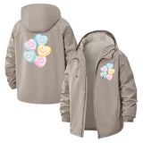Pastel Smiley Hearts Unisex Full-Zip Printed Waterproof Hooded Windbreaker
