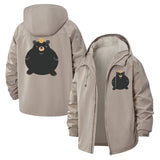 Cartoon Bear with Crown Unisex Full-Zip Printed Waterproof Hooded Windbreaker