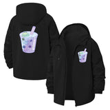 Cute Bubble Tea Unisex Full-Zip Printed Waterproof Hooded Windbreaker