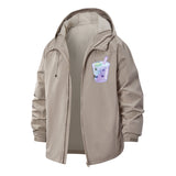 Cute Bubble Tea Unisex Full-Zip Printed Waterproof Hooded Windbreaker