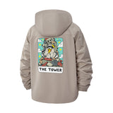 Tarot Tower Card Unisex Full-Zip Printed Waterproof Hooded Windbreaker