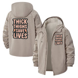 Thick Thighs Save Lives Unisex Full-Zip Printed Waterproof Hooded Windbreaker