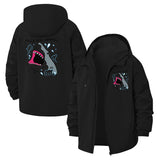 Feral Shark Motif Unisex Full-Zip Printed Waterproof Hooded Windbreaker