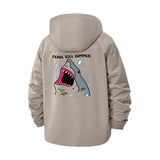 Feral Shark Motif Unisex Full-Zip Printed Waterproof Hooded Windbreaker