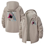 Feral Shark Motif Unisex Full-Zip Printed Waterproof Hooded Windbreaker