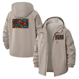 Colorful Floral Burst Unisex Full-Zip Printed Waterproof Hooded Windbreaker