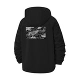 Wave Pattern Unisex Full-Zip Printed Waterproof Hooded Windbreaker