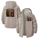 Retro Circuit Board Unisex Full-Zip Printed Waterproof Hooded Windbreaker