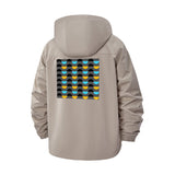 Geometric Wave Unisex Full-Zip Printed Waterproof Hooded Windbreaker