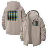 Geometric Wave Unisex Full-Zip Printed Waterproof Hooded Windbreaker