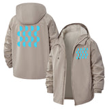 Geometric Wave Unisex Full-Zip Printed Waterproof Hooded Windbreaker