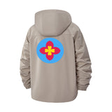 Bold Floral Emblem Unisex Full-Zip Printed Waterproof Hooded Windbreaker