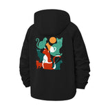 Whimsical Cat Gathering Unisex Full-Zip Printed Waterproof Hooded Windbreaker