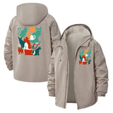 Whimsical Cat Gathering Unisex Full-Zip Printed Waterproof Hooded Windbreaker