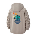 Tropical Island Sunset Unisex Full-Zip Printed Waterproof Hooded Windbreaker